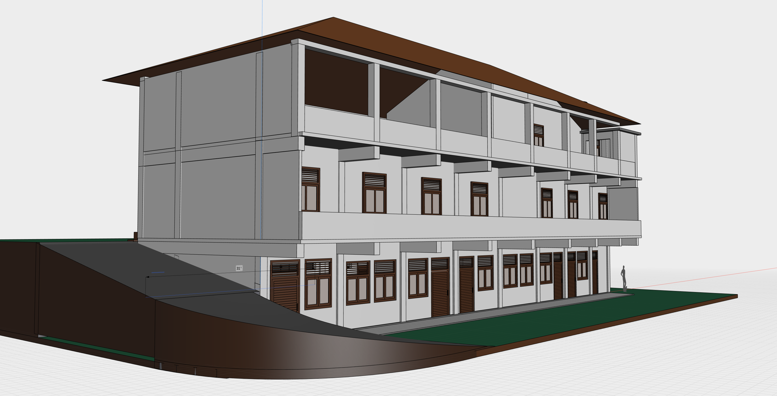 Long facade with porch